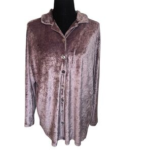 Vintage Liz Claiborne Studio 90s Sz M Velour Long Sleeve Button Up Top Purple